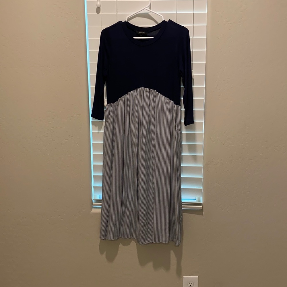 ROOLEE midi dress, navy blue and white
